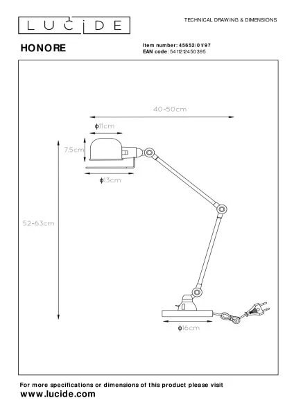 Lucide HONORE - Schreibtischlampe - 1xE14 - Rostfarbe - TECHNISCH